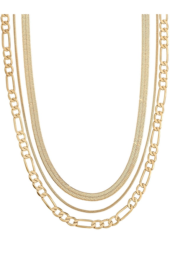- Women's 14kt Gold Flash Plated Triple Layer Necklace Set