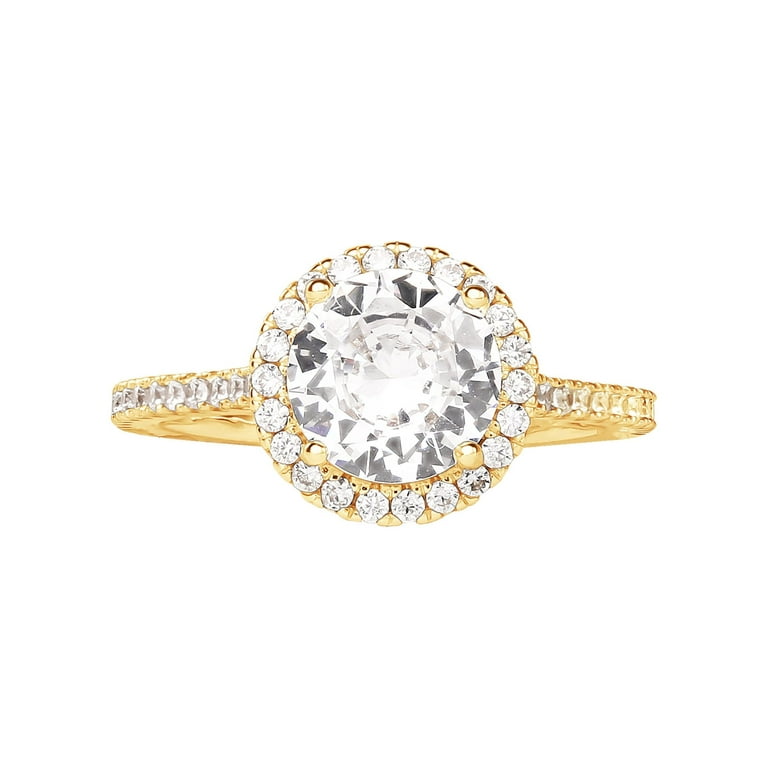 Stunning Womens 14K Yellow Gold Over SS Cubic Zirconia Engagement Ring Size 7 online