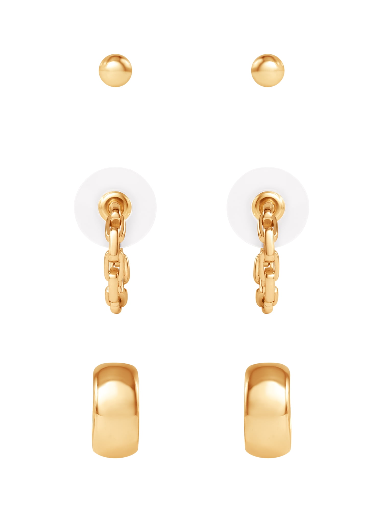 Believe by Brilliance Women's 14kt Yellow Gold Plated 3-Piece Earring Set (Stud & Hoop)
