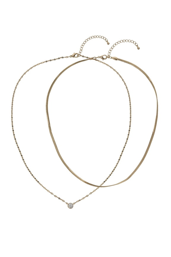 Women's Adult Female 14kt Gold Flash Plated Chain and CZ Stone Layered Necklace