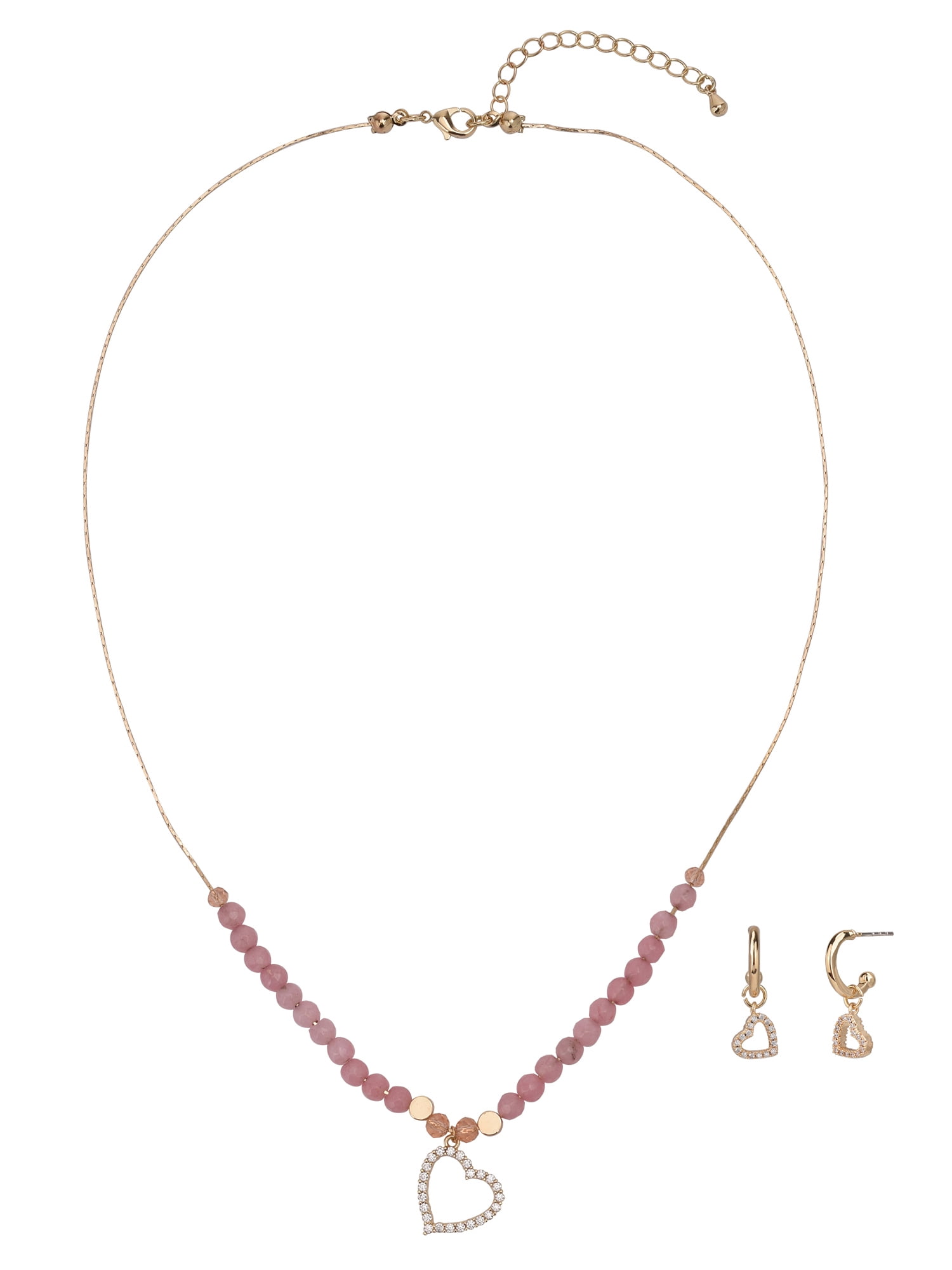 Believe by Brilliance Women's Adult Female 14kt Gold Flash Plated Heart Genuine Stone CZ Necklace and Earring Set