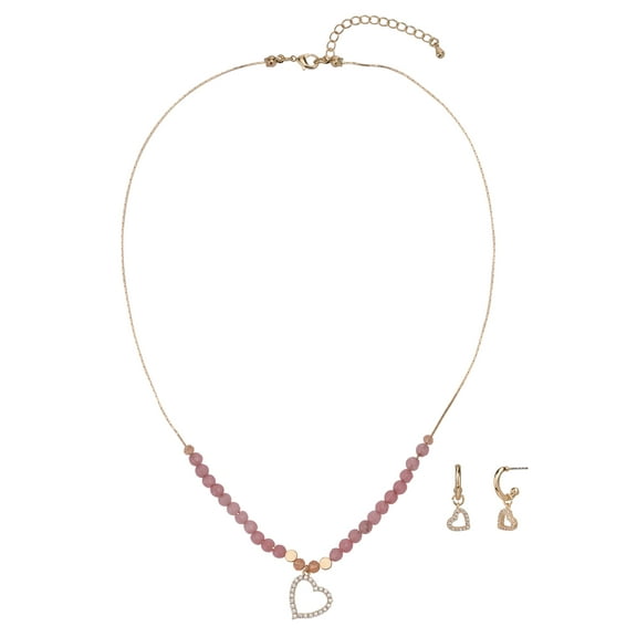 Believe by Brilliance Women's Adult Female 14kt Gold Flash Plated Heart Genuine Stone CZ Necklace and Earring Set