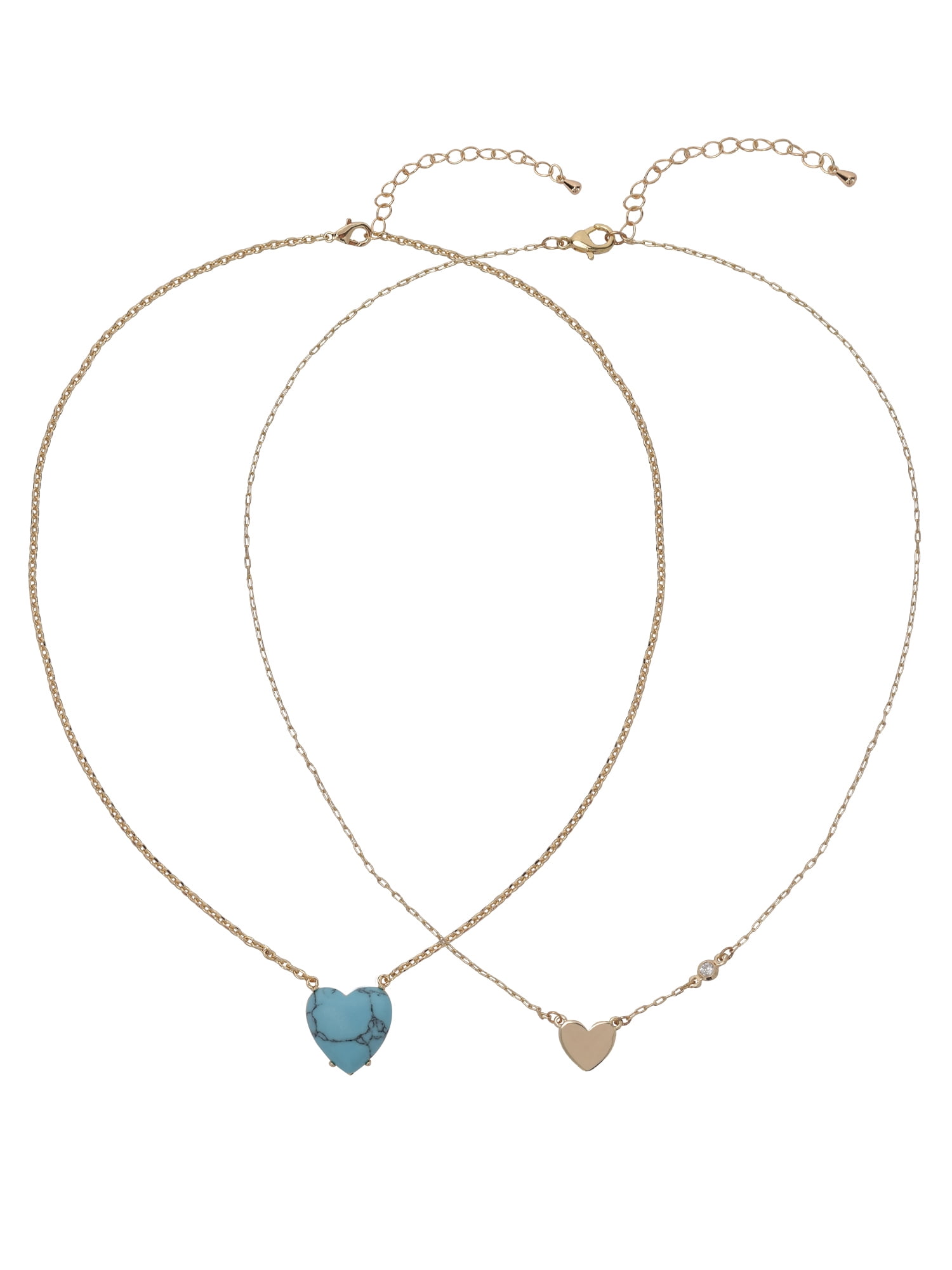 Believe by Brilliance Women's Adult Female 14kt Gold Flash Plated Hearts with CZ and Genuine Stone Layered Necklace