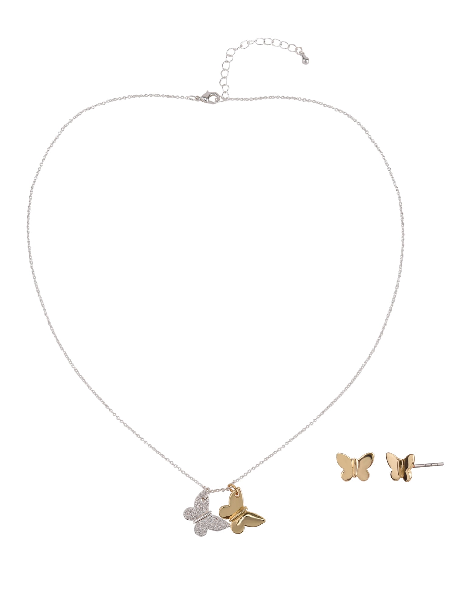BELIEVE BY BRILLIANCE Women's Adult Female 14kt Gold Flash Plated and Fine Silver Plated Butterfly CZ Necklace and Earring Set
