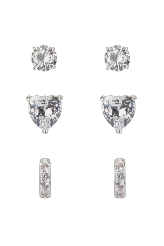 Women's Adult Female Fine Silver Plated CZ Trio Multi Earring Set