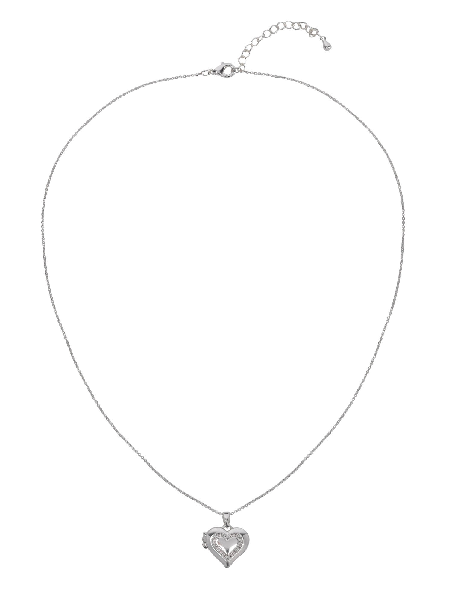 Believe by Brilliance Women's Adult Female Fine Silver Plated Heart Locket with CZ Pendant Necklace