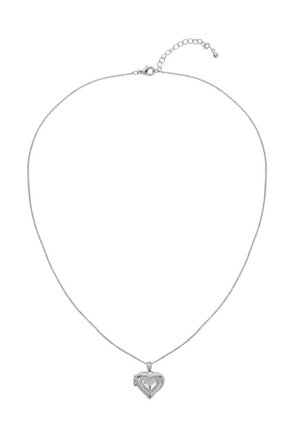 Women's Adult Female Fine Silver Plated Heart Locket with CZ Pendant Necklace