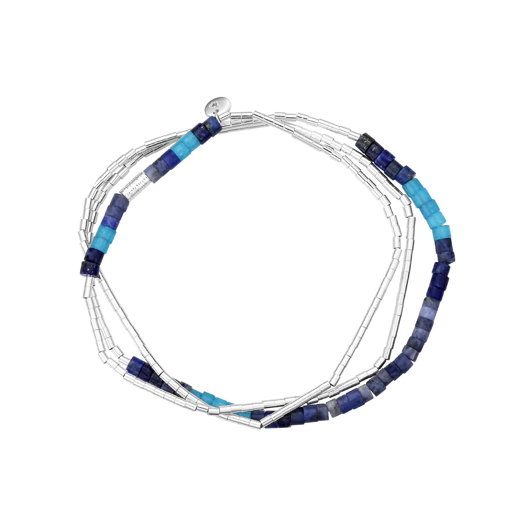 Women's Blue Stone Multi Use Stretch Bracelet and Hoop Earring Set, 20.5"