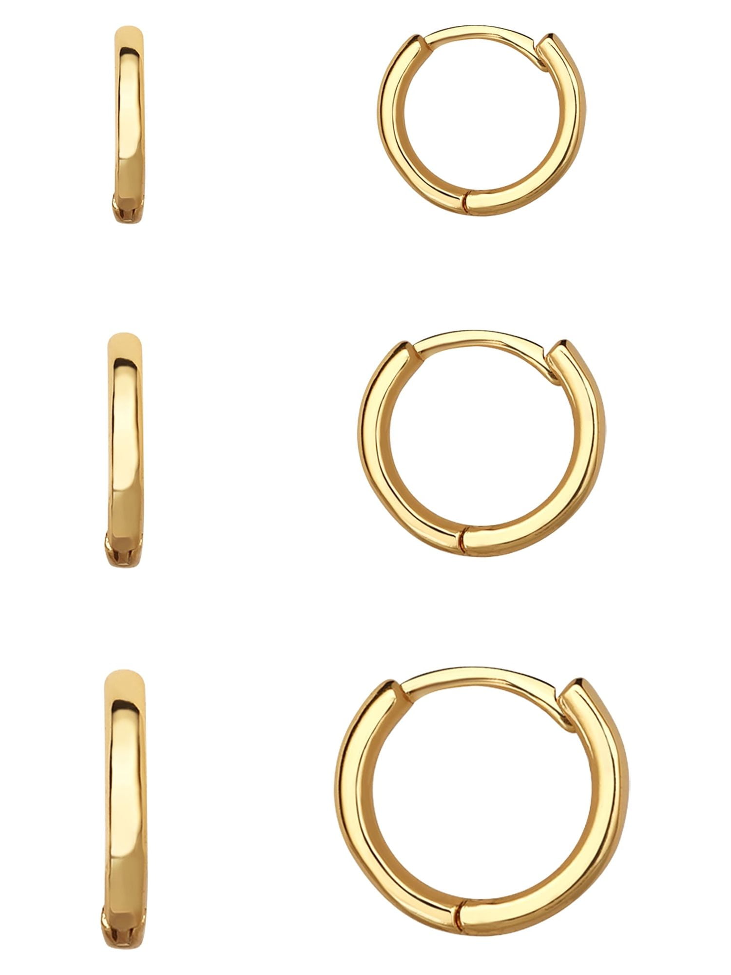 Believe by Brilliance Women's Brass 14kt Gold Flash Plated Graduated Polished Hoop Set