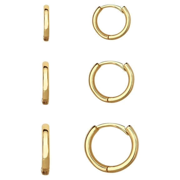 Believe by Brilliance Women's Brass 14kt Gold Flash Plated Graduated Polished Hoop Set