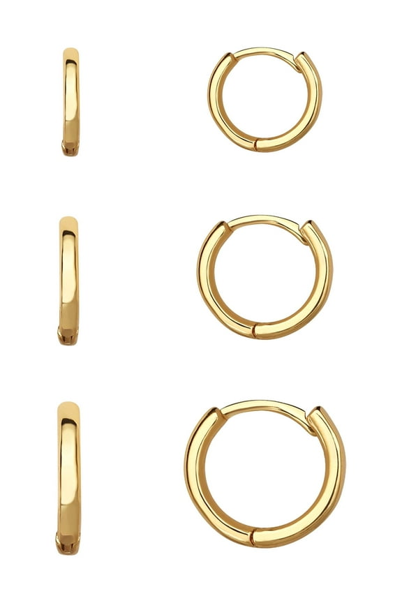 Women's Brass 14kt Gold Flash Plated Graduated Polished Hoop Set