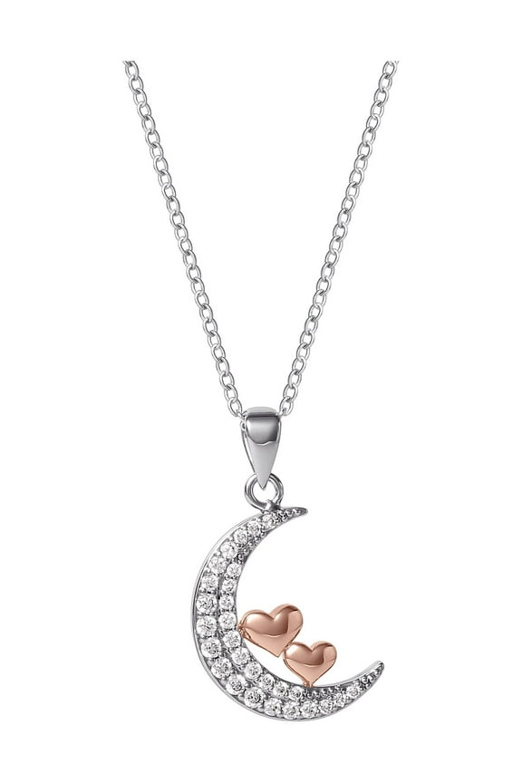 , Women's Brass Pink Gold Plated Cubic Zirconia Pendant, 18" +2"