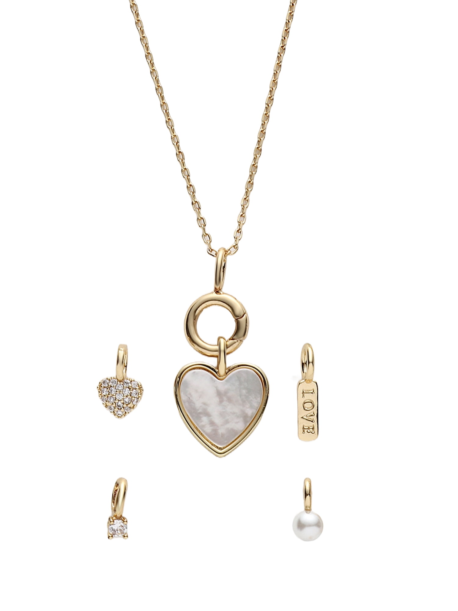 Believe by Brilliance Women's Charm Necklace with Mother of Pearl in 14KT Gold Flash Plated Brass