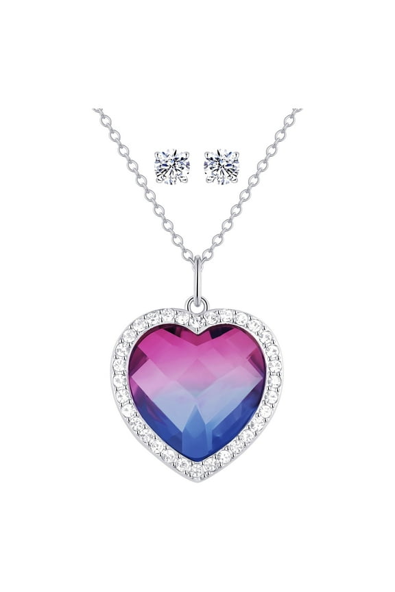 Women's Crystal Heart Set in Fine Silver Plated Brass