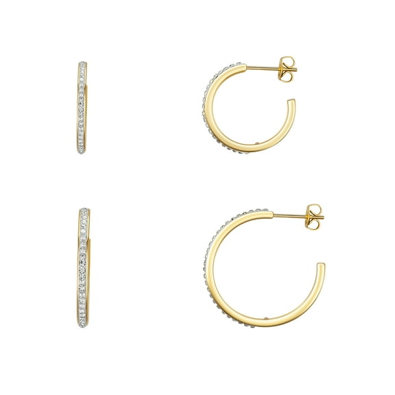 Believe by Brilliance Women's Crystal Hoop Earring Set