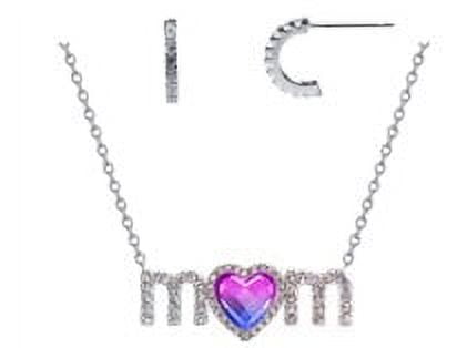 Believe by Brilliance Women's Crystal Mom Pendant and Ear Set in Fine Silver Plated Brass