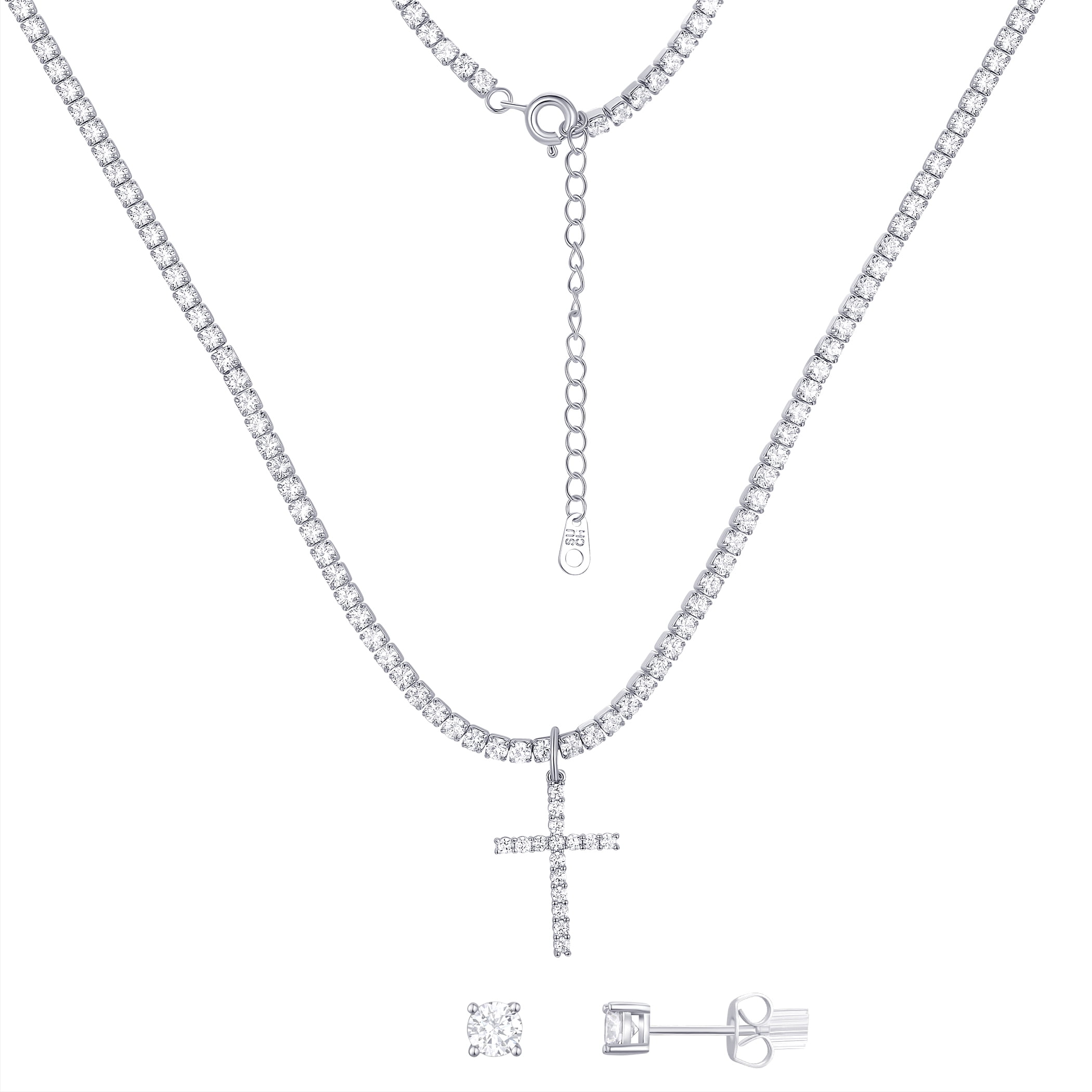 BELIEVE BY BRILLIANCE Women's Cubic Zirconia Cross Tennis Necklace Set in Fine Silver Plated Brass