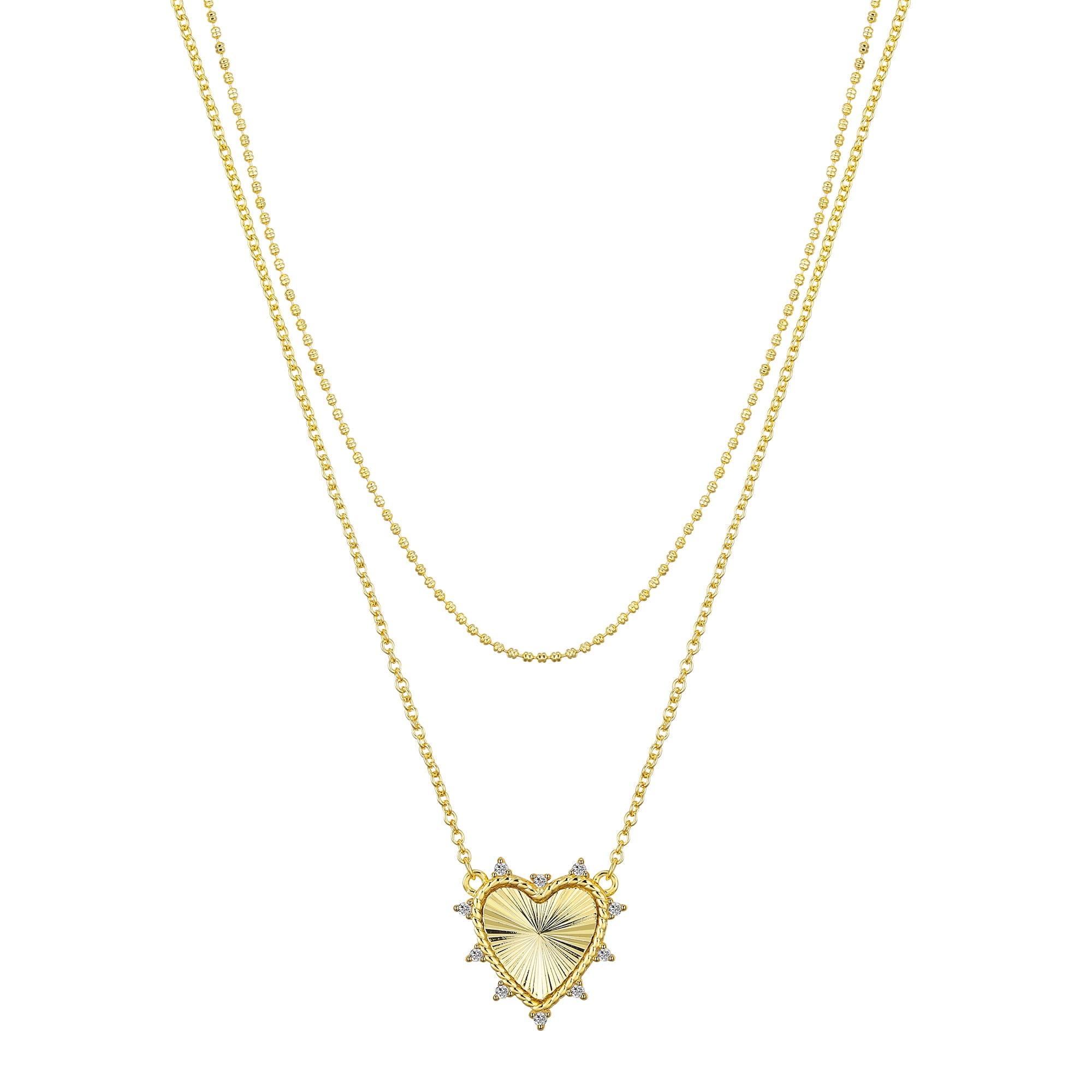 Believe by Brilliance Women's Cubic Zirconia Heart Layered Necklace Set, 16+2"/18+2"