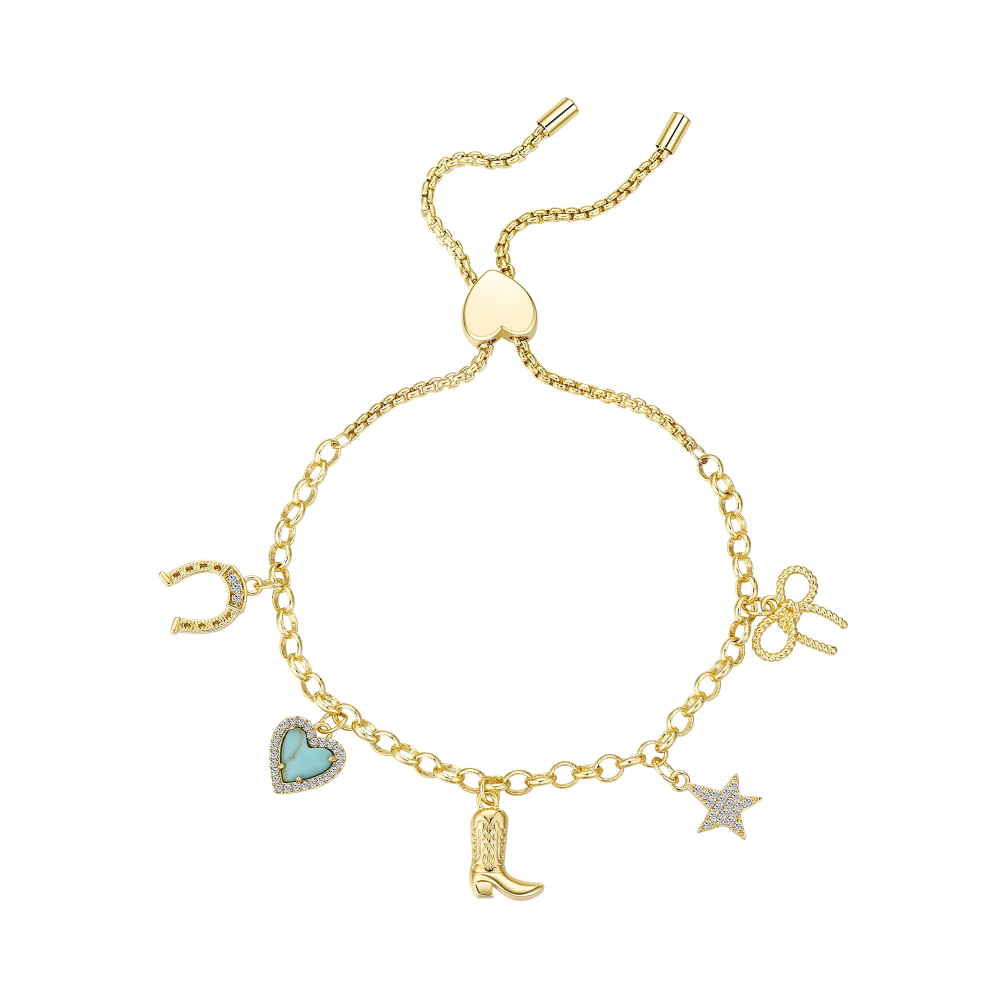 Believe by Brilliance Women's Cubic Zirconia Turquoise Heart Western Cowgirl Bolo Bracelet