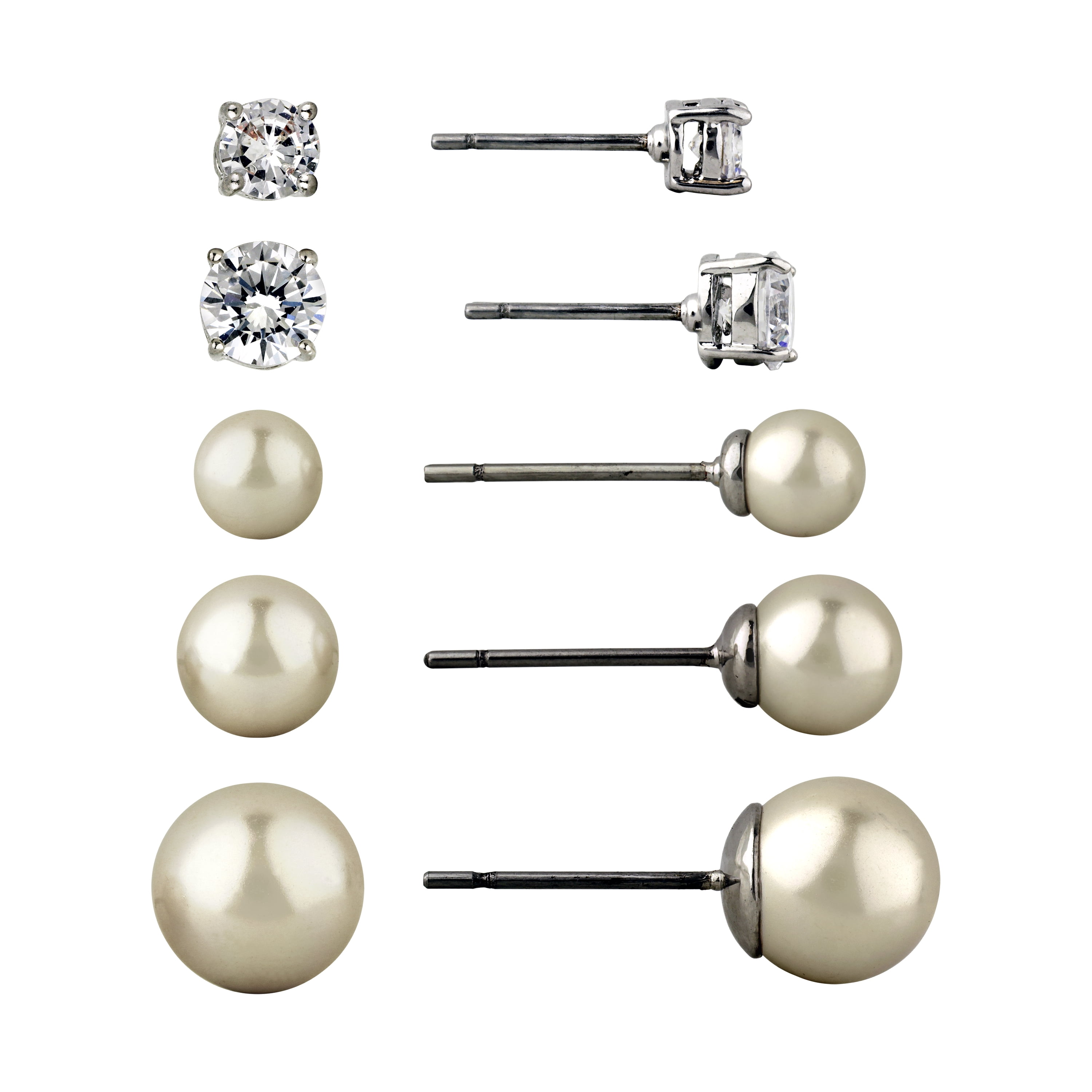 BELIEVE BY BRILLIANCE Women's Cubic Zirconia and Simulated Pearl Set in Fine Silver Plated Brass