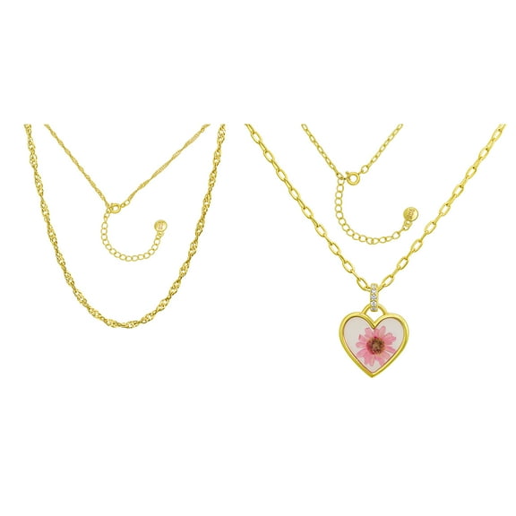 Believe by Brilliance Women's Daisy Double Necklace Set in 14KT Gold Flash Brass