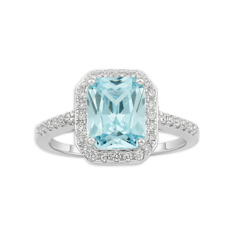 ミカリンページ Believe Women's Silver Plated Aquamarine Cubic Zirconia Ring Size