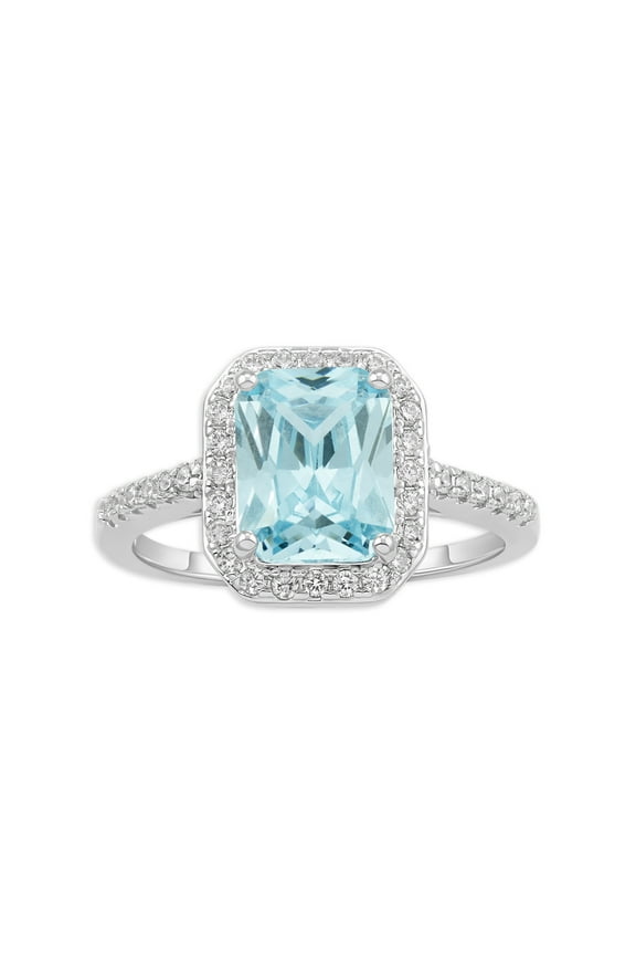 Women's Fine Silver Plated Aquamarine Cubic Zirconia Ring (Size 7)