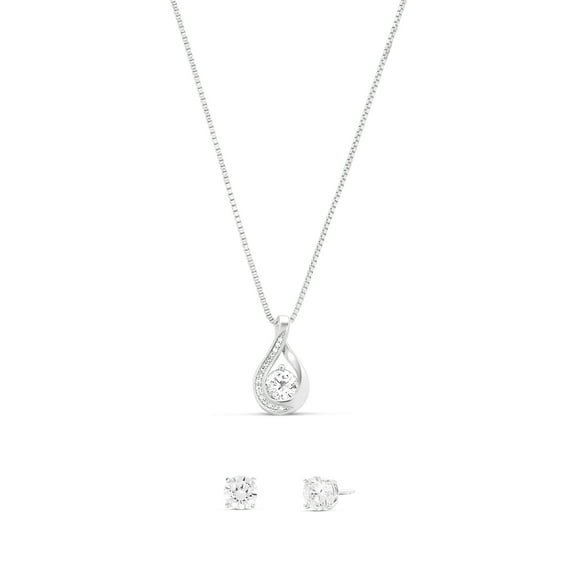 Believe by Brilliance Women's Fine Silver Plated CZ Infinity Pendant and Earring Set