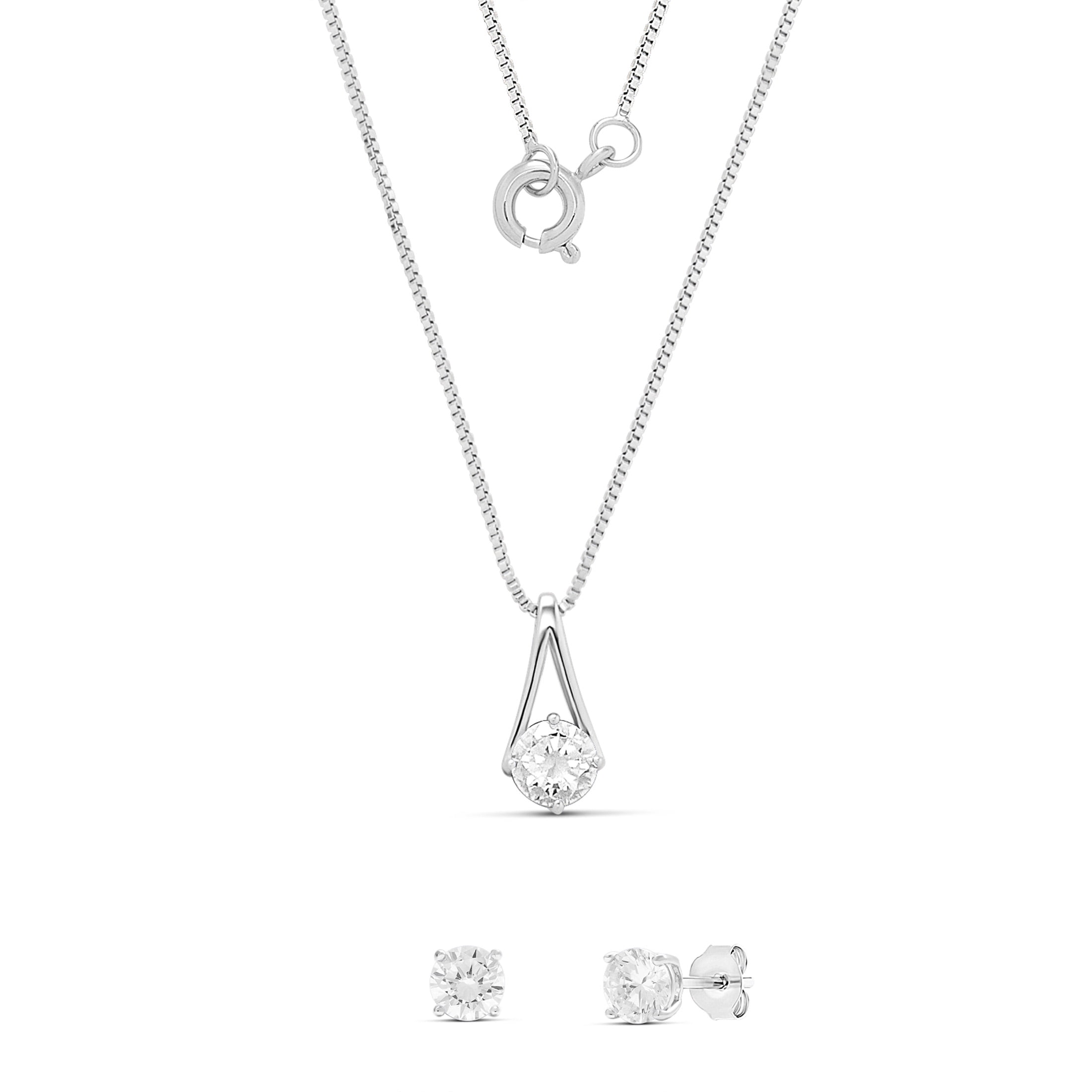BELIEVE BY BRILLIANCE Women's Fine Silver Plated CZ Solitaire Pendant and Stud Earring Set