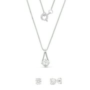 Believe by Brilliance Women's Fine Silver Plated CZ Solitaire Pendant and Stud Earring Set