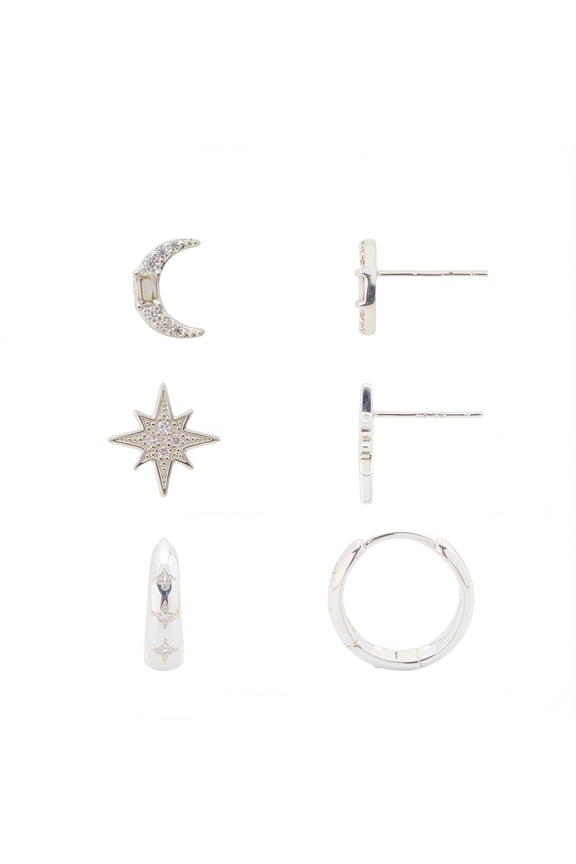 Women's Fine Silver Plated Celestial Trio Earring Set