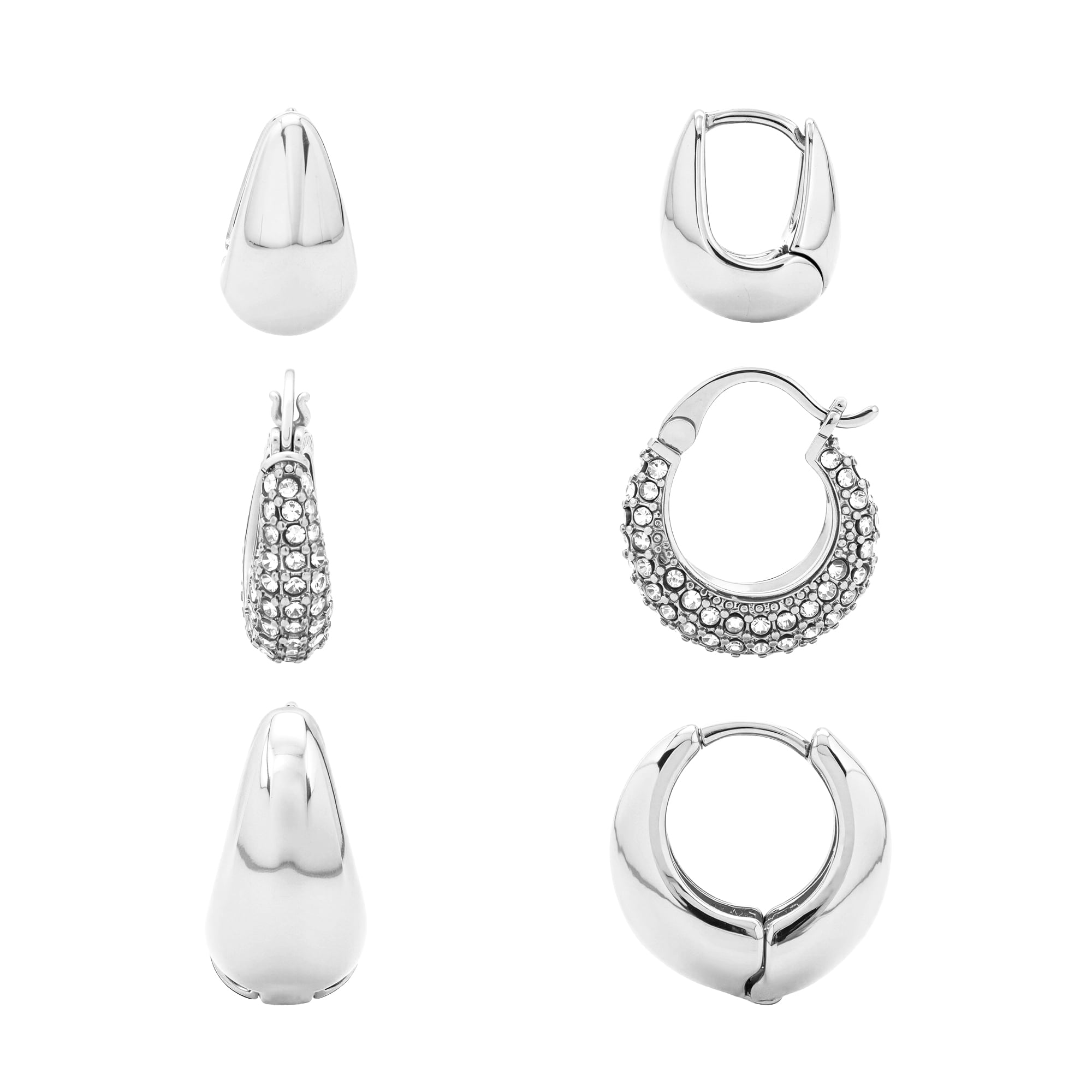 Believe by Brilliance Women's Silver Plated Crystal Hoop Earring Set