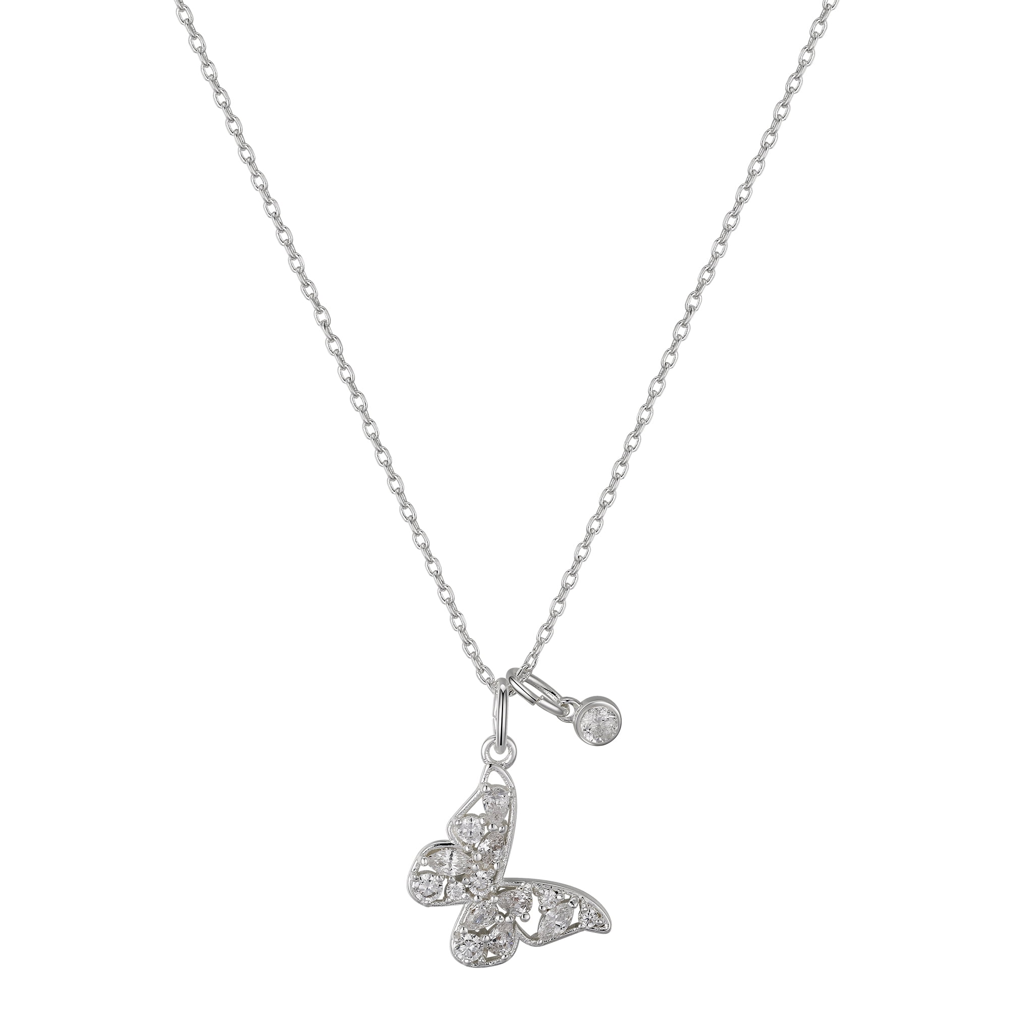 BELIEVE BY BRILLIANCE Women's Fine Silver Plated Cubic Zirconia Butterfly Pendant Necklace, 18+2" Extender