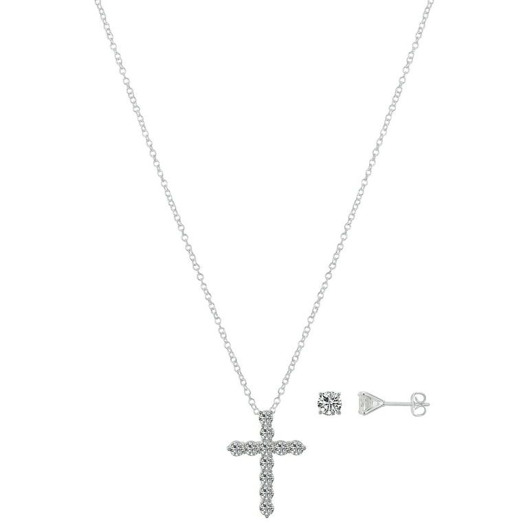 Cross Cubic Zirconia Sterling Silver Earrings and Pendant Set Cross Cubic Zirconia Sterling Silver Earrings and Pendant Set
