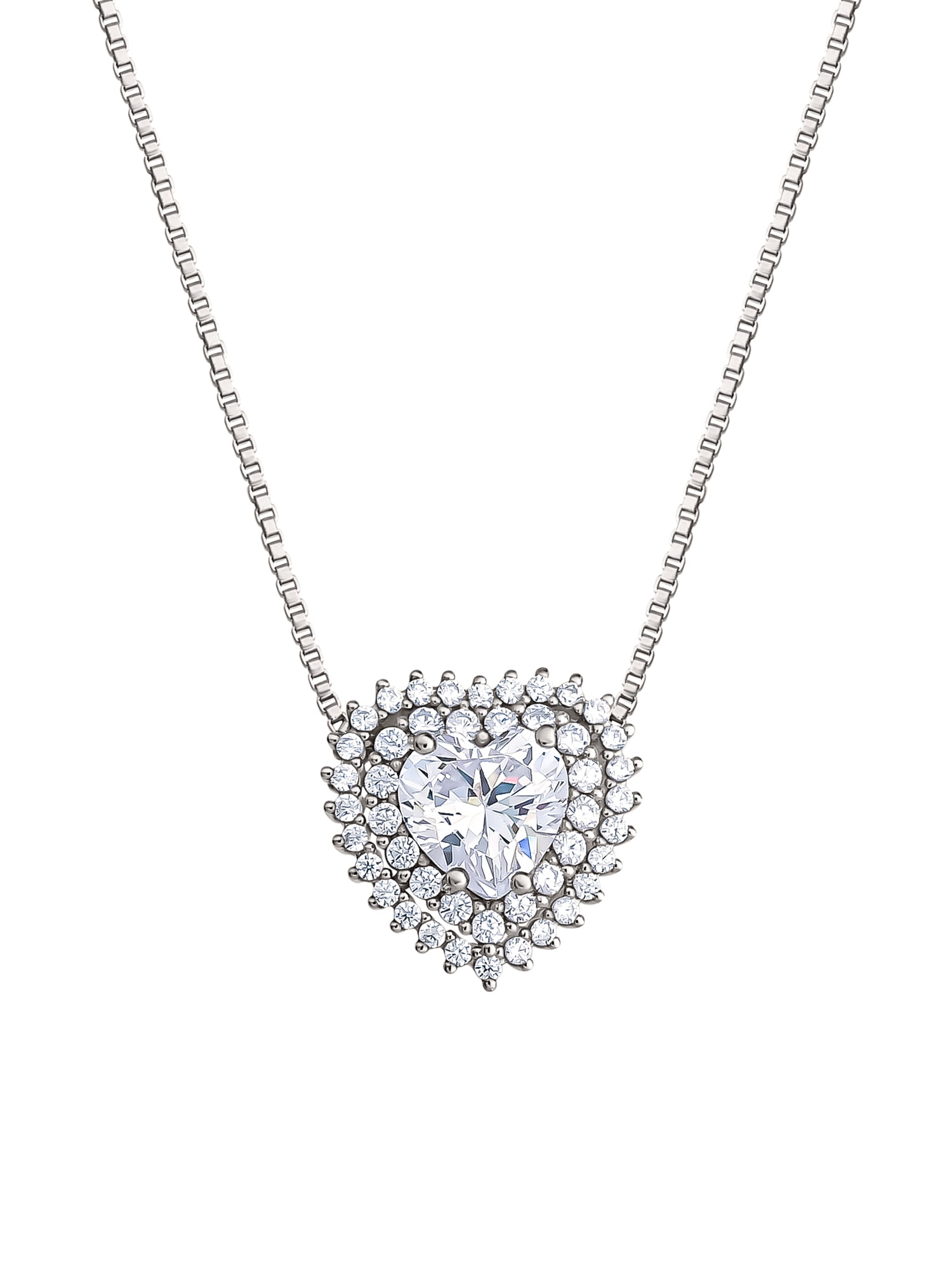 Believe by Brilliance Women's Fine Silver Plated Cubic Zirconia Heart Necklace, 18" +2"