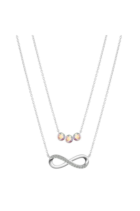 Women's Fine Silver Plated Cubic Zirconia Infinity and Arora Boralis Triple Crystal Necklace Set, 16+2" & 18+2" Extender