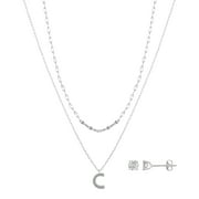 Believe by Brilliance Women's Fine Silver Plated Cubic Zirconia Initial "L" Pendant Necklace and Stud Earring Set, 16/18+2" Extender