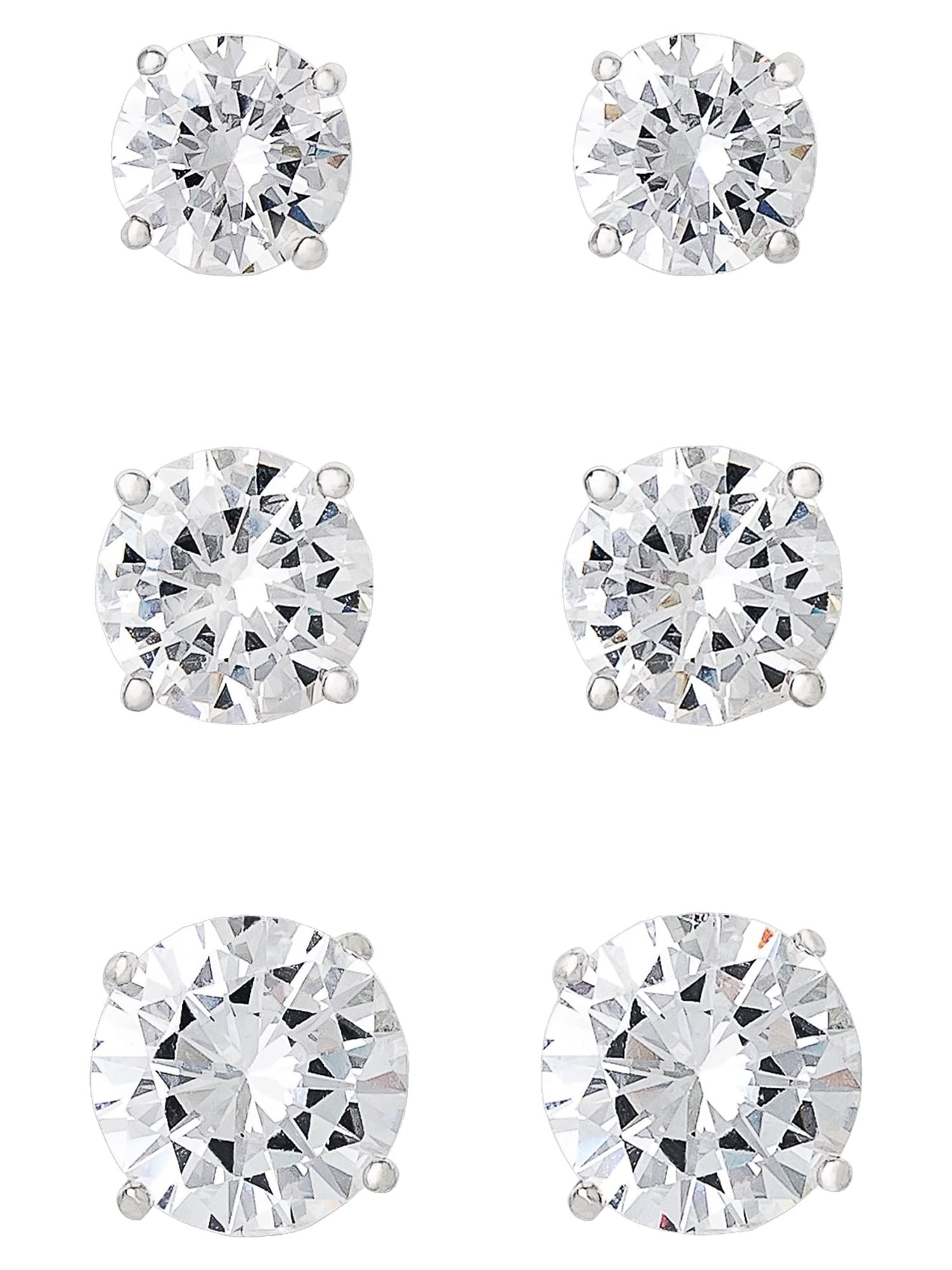 BELIEVE BY BRILLIANCE , Women's Fine Silver Plated Cubic Zirconia Round Stud Earrings, 3 Pack