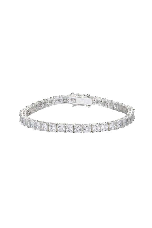 Women's Fine Silver Plated Cubic Zirconia Tennis Bracelet, 7.25" Extender