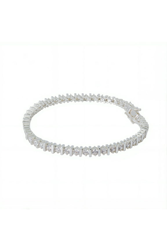 Women's Silver Plated Cubic Zirconia Tennis Bracelet, 7.25"