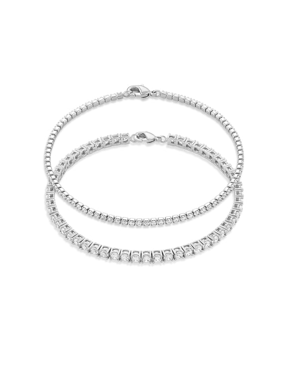 Women's Fine Silver Plated Cubic Zirconia Tennis Bracelet Set