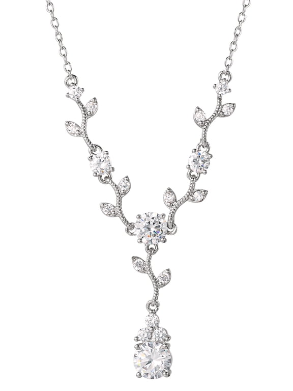 Women's Fine Silver Plated Cubic Zirconia Vine Pendant Necklace, 18"