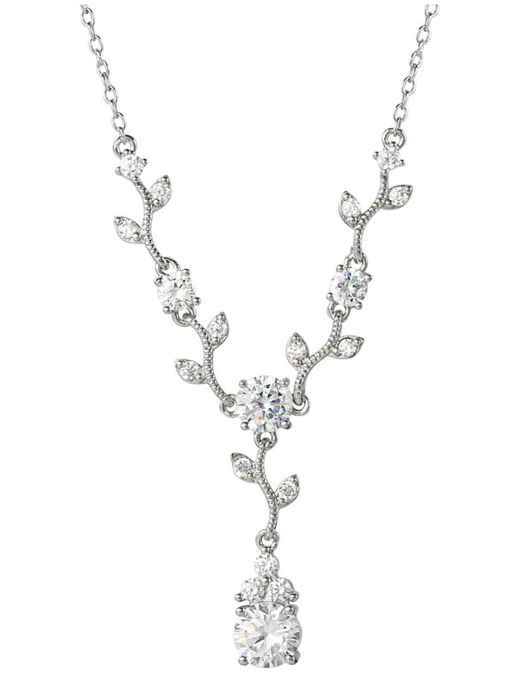 Women's Fine Silver Plated Cubic Zirconia Vine Pendant Necklace, 18"