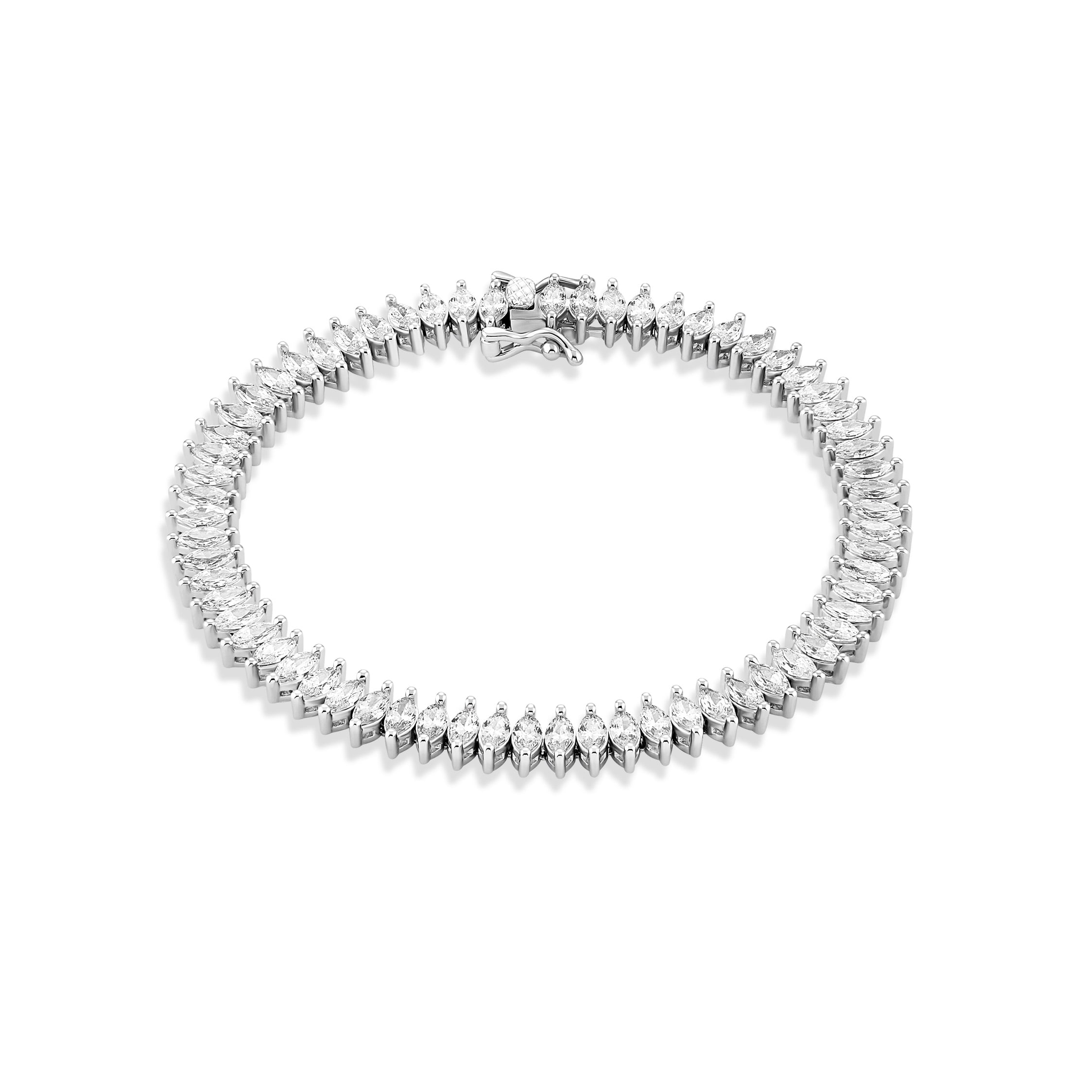 Believe by Brilliance Women's Fine Silver Plated Marquise Cut CZ Tennis Bracelet