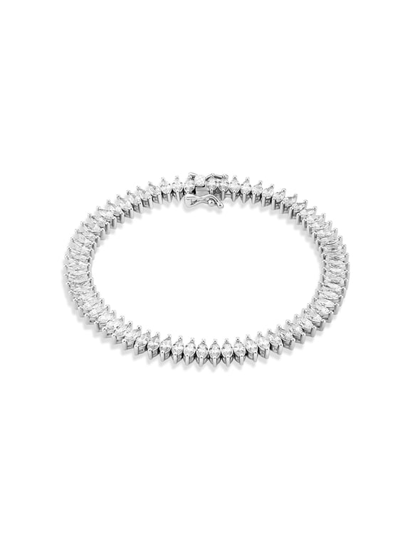 Women's Fine Silver Plated Marquise Cut CZ Tennis Bracelet