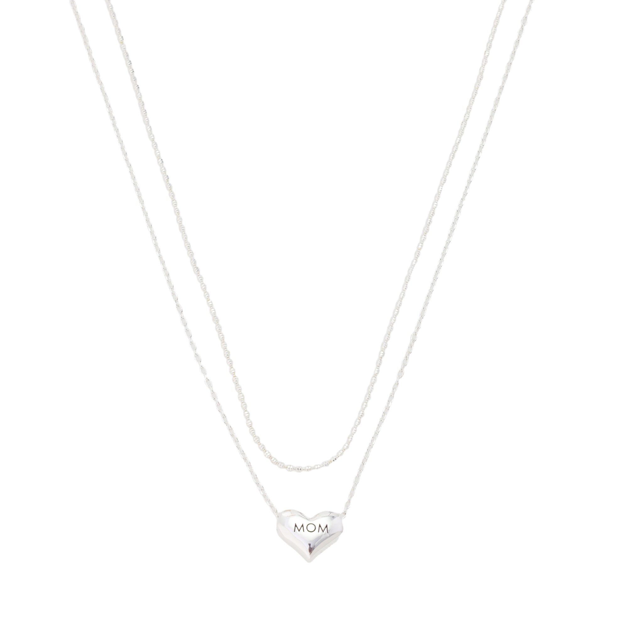 Women's Fine Silver Plated Mom Heart Layered Necklace Set