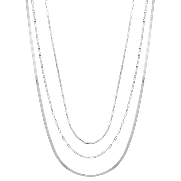 Believe by Brilliance Women's Fine Silver Plated Multi-Length Chain Set, 16+2", 18+2", 20+2" Extender