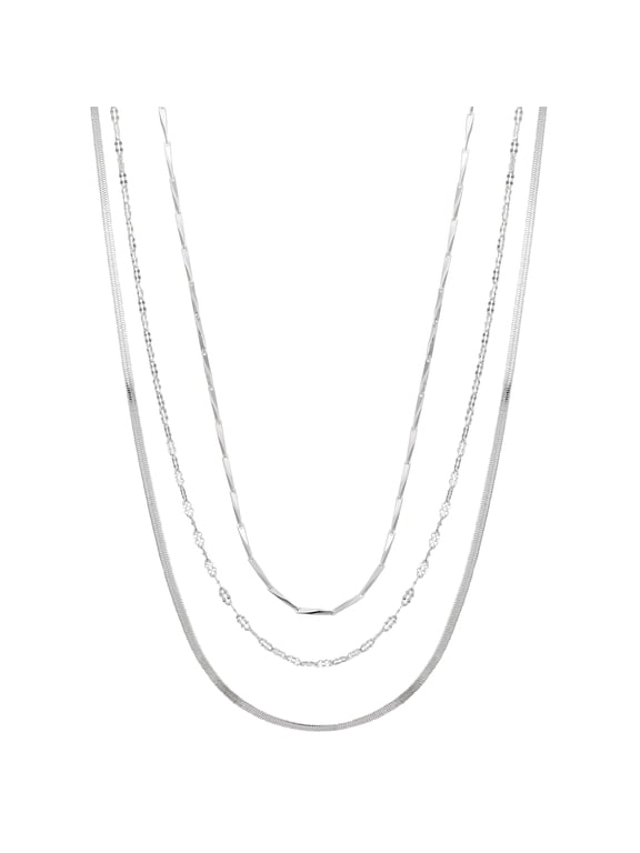 Women's Fine Silver Plated Multi-Length Chain Set, 16+2", 18+2", 20+2" Extender
