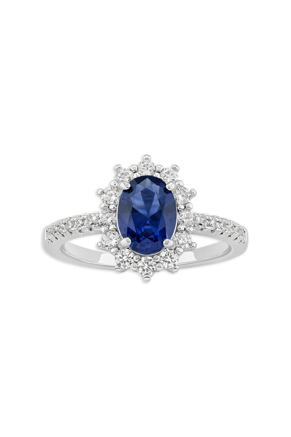 Women's Fine Silver Plated Sapphire Cubic Zirconia Ring (Size 7)