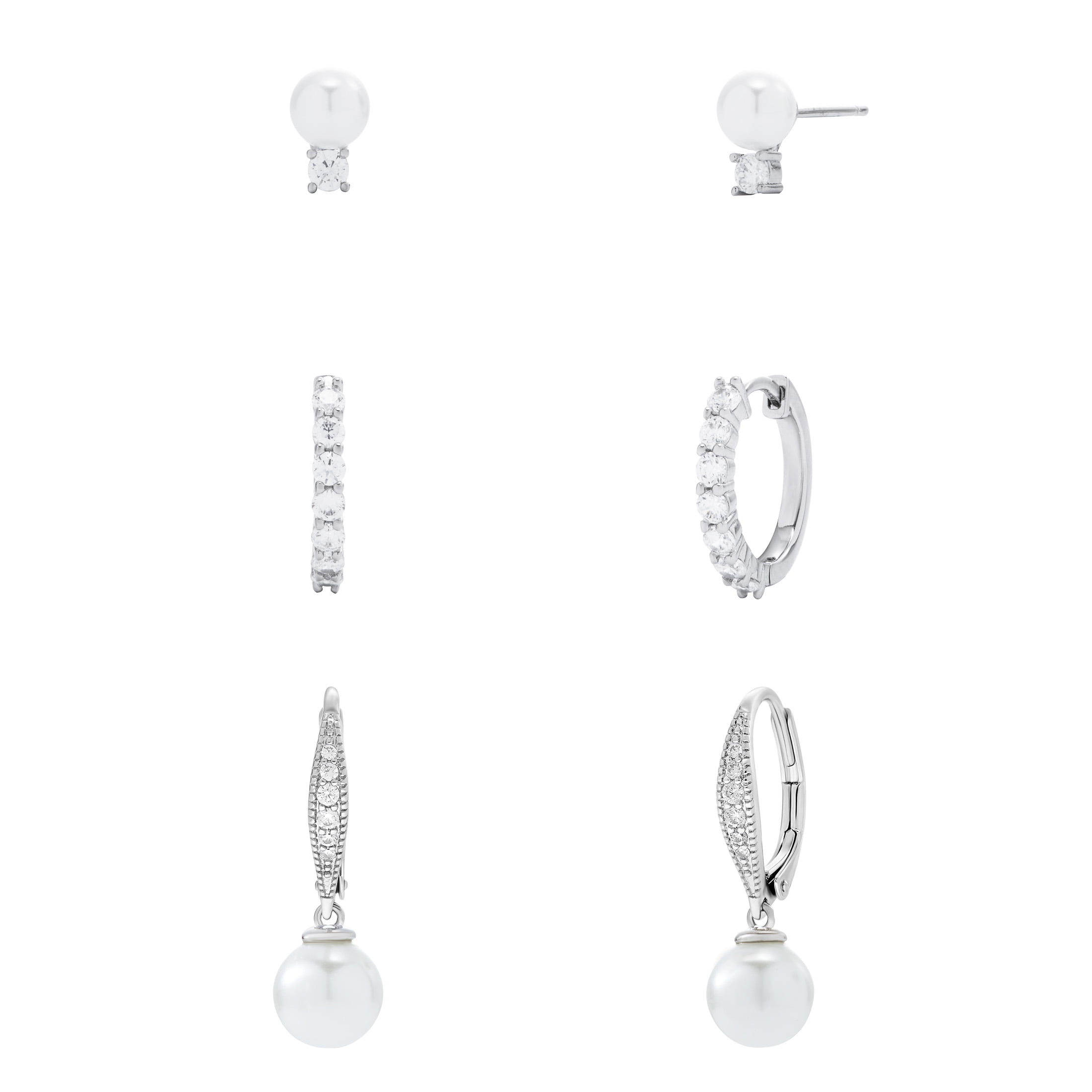 Believe by Brilliance Women's Fine Silver Plated Simulated Pearl and CZ Earring Set